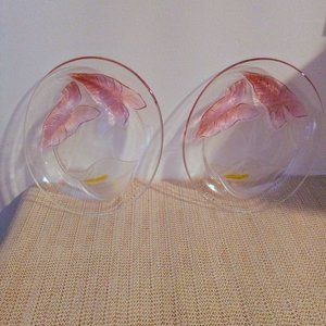 4 Vintage Calla Lily Glass France Clear Dish Pink Oval Plates